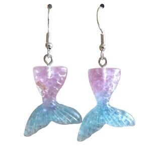 Mermaid Dangle Earrings, Hanging Pendant Acrylic, 1 Pair NEW! Blue Purple